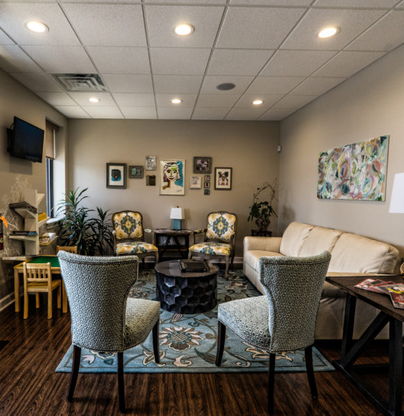 Comfortable waiting room where patients can relax while waiting for general dentistry services in Greenville, SC.